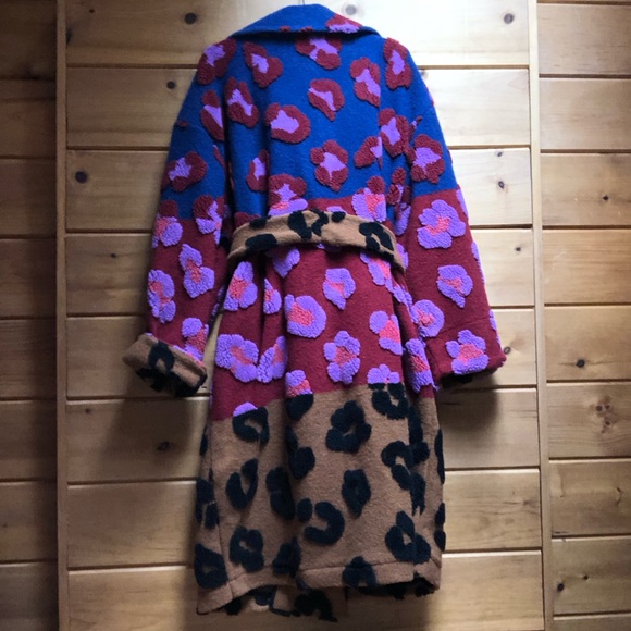 FARM Rio NWT Coat XL Mixed Leopards Fleece Coat Pink Multi Belted Cozy - Picture 14 of 16
